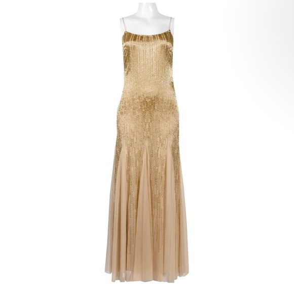 Adrianna Papell Gold/Champagne Fully Beaded Gown. - Picture 2 of 7